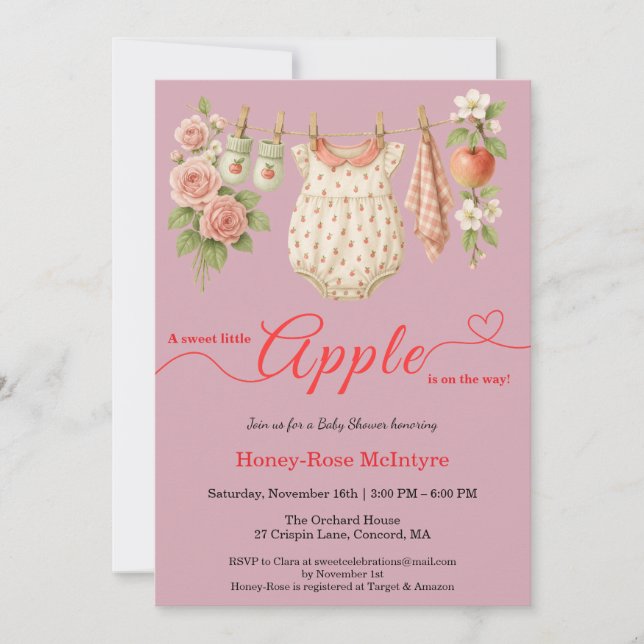 Invitación Sweet Little Apple Baby Shower | Fall Rustic Baby  (Anverso)