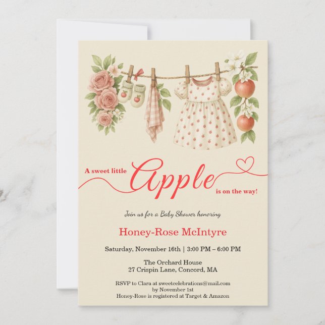 Invitación Sweet Little Apple Baby Shower | Fall Rustic Baby  (Anverso)