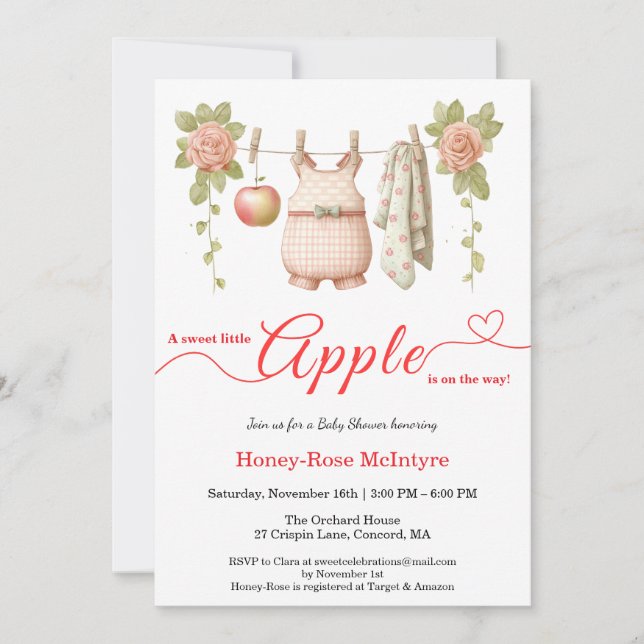 Invitación Sweet Little Apple Baby Shower | Fall Rustic Baby  (Anverso)