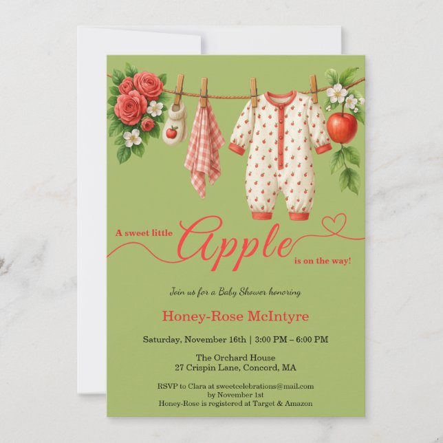 Invitación Sweet Little Apple Baby Shower | Fall Rustic Baby  (Anverso)