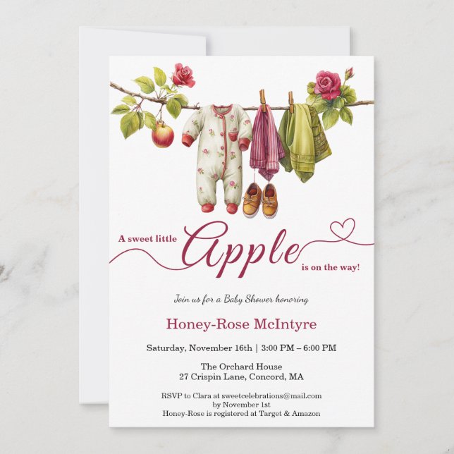 Invitación Sweet Little Apple Baby Shower | Fall Rustic Baby  (Anverso)