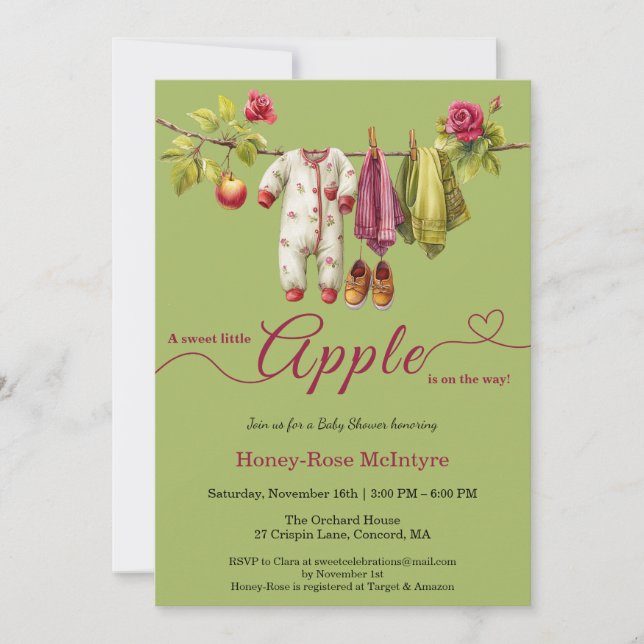 Invitación Sweet Little Apple Baby Shower | Fall Rustic Baby  (Anverso)