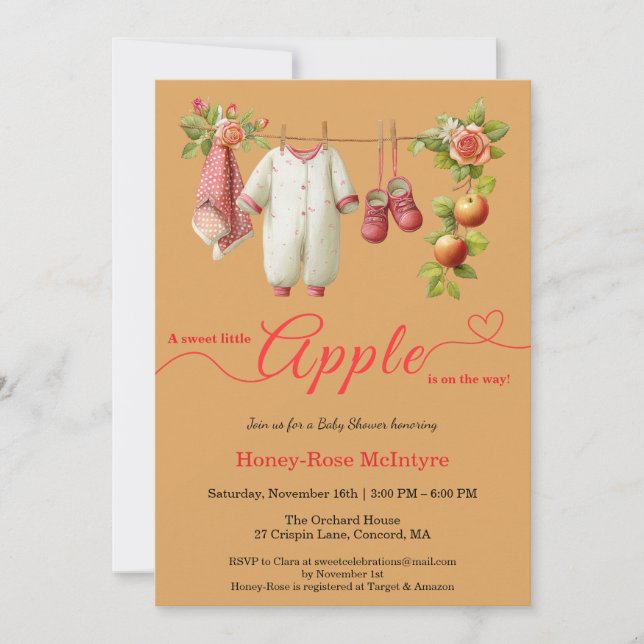 Invitación Sweet Little Apple Baby Shower | Fall Rustic Baby  (Anverso)