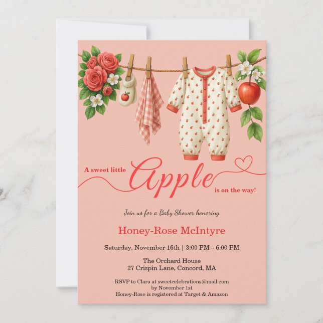Invitación Sweet Little Apple Baby Shower | Fall Rustic Baby  (Anverso)
