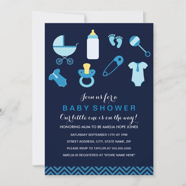 Invitación Sweet Little Baby Boy Blue Baby Shower Invite (Anverso)
