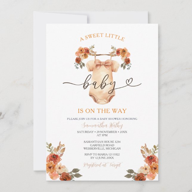 Invitación Sweet Little Baby Clothesline Floral Baby Shower (Anverso)