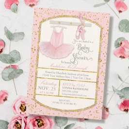 Invitación Sweet Little Ballerina Baby Shower Gold
