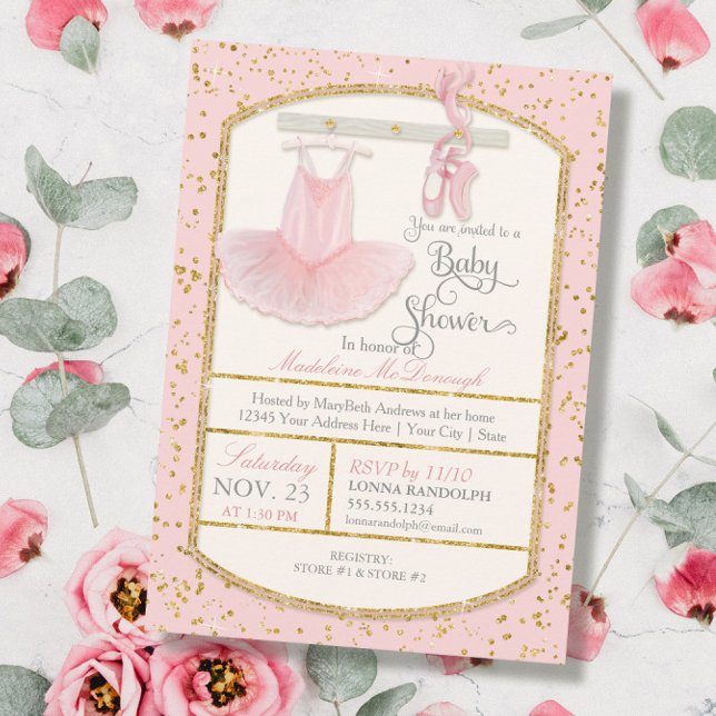 Invitación Sweet Little Ballerina Baby Shower Gold (Subido por el creador)