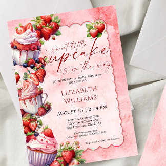 Invitación Sweet Little Cupcake Strawberry Baby Shower