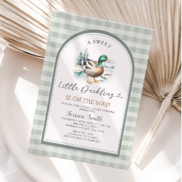 Invitación Sweet Little Duckling Mallard Gingham Baby Shower