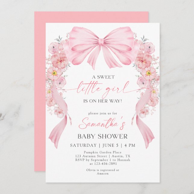 Invitación Sweet Little Girl Coquette Floral Arch Baby Shower (Anverso / Reverso)
