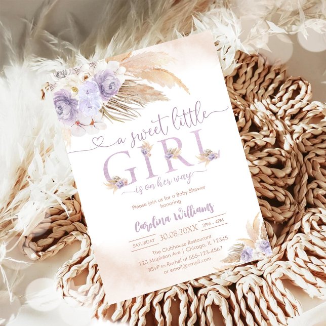 Invitación Sweet Little Girl Pampas Baby Shower Invitation (Subido por el creador)