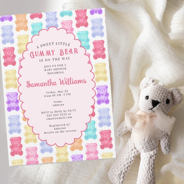 Invitación Sweet Little Gummy Bear Pastel Pink Baby Shower (Sweet Little Gummy Bear Pastel Pink Baby Shower Invitation Yokan Jelly Blush Gummy Bears Aesthetics)