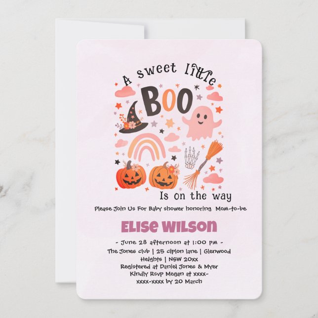 Invitación Sweet Little Halloween boo is on the way (Anverso)