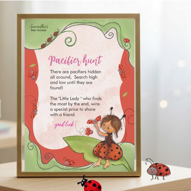 Invitación Sweet Little Ladybug Pacifier Hunter Game Sign (Sweet Little Ladybug Pacifier Hunter Game Sign Invitation)