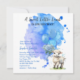 Invitación Sweet Little Lamb Baby Shower Blue Square
