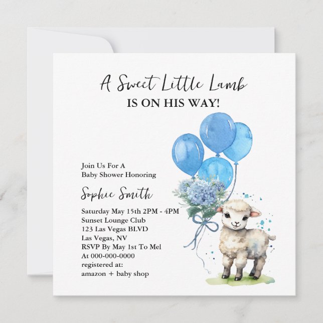 Invitación Sweet Little Lamb Baby Shower Watercolor Square (Anverso)