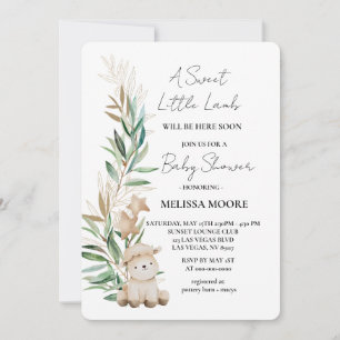 Invitación Sweet Little Lamb Greenery baby ducha salvia verde