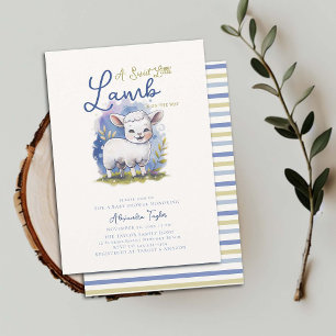 Invitación Sweet Little Lamb Whimsical Blue Boy Baby Shower