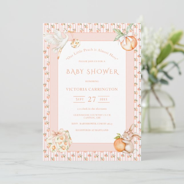 Invitación Sweet Little Peach Baby Shower (Anverso de pie)