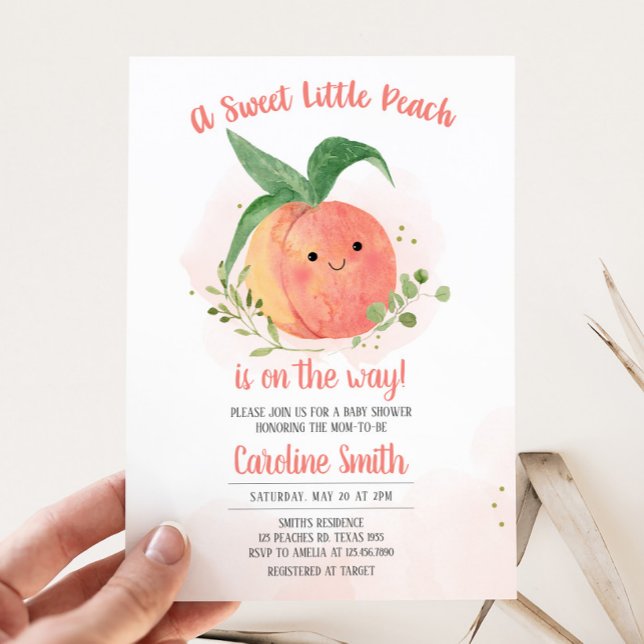 Invitación Sweet Little Peach Baby Shower (Sweet Little Peach is on the Way Baby Shower Invitation)