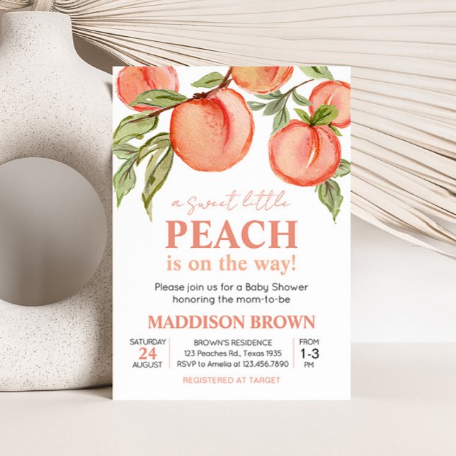 Invitación Sweet Little Peach Baby Shower (Peach Summer Baby Shower Invitation)