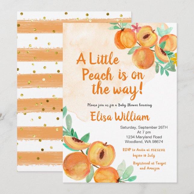 Invitación Sweet Little Peach está en camino de Baby Shower  (Anverso / Reverso)