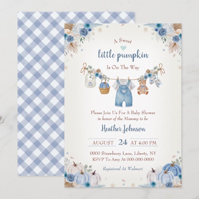 Invitación Sweet Little Pumpkin Autumn Baby Shower (Anverso / Reverso)