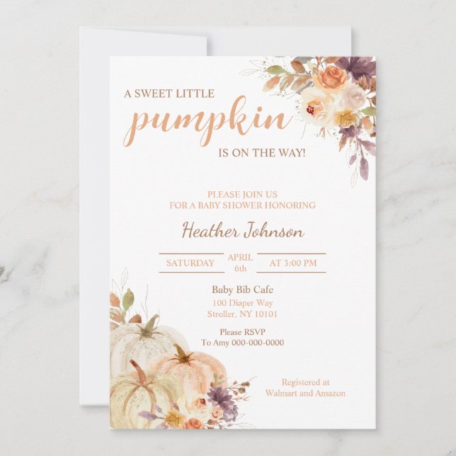 Invitación Sweet Little Pumpkin Autumn Baby Shower (Anverso)