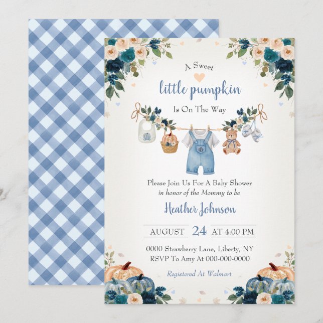 Invitación Sweet Little Pumpkin Autumn Baby Shower (Anverso / Reverso)