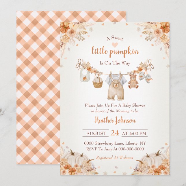 Invitación Sweet Little Pumpkin Autumn Baby Shower (Anverso / Reverso)