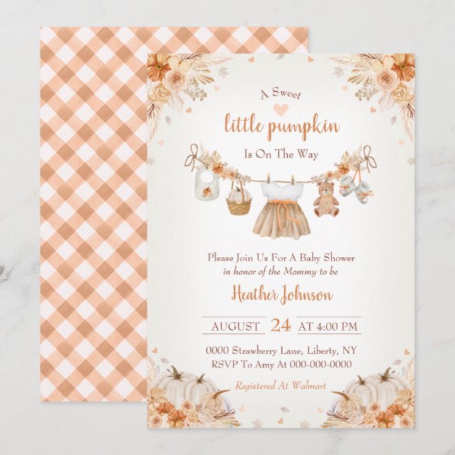 Invitación Sweet Little Pumpkin Autumn Baby Shower (Anverso / Reverso)