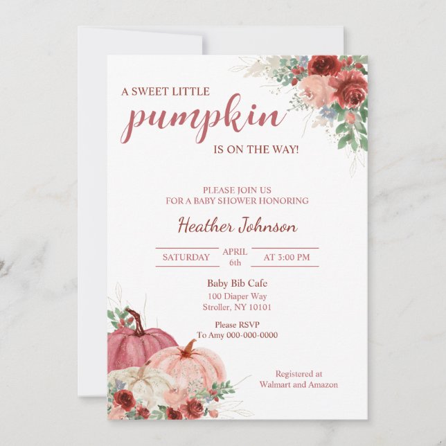Invitación Sweet Little Pumpkin Autumn Baby Shower (Anverso)