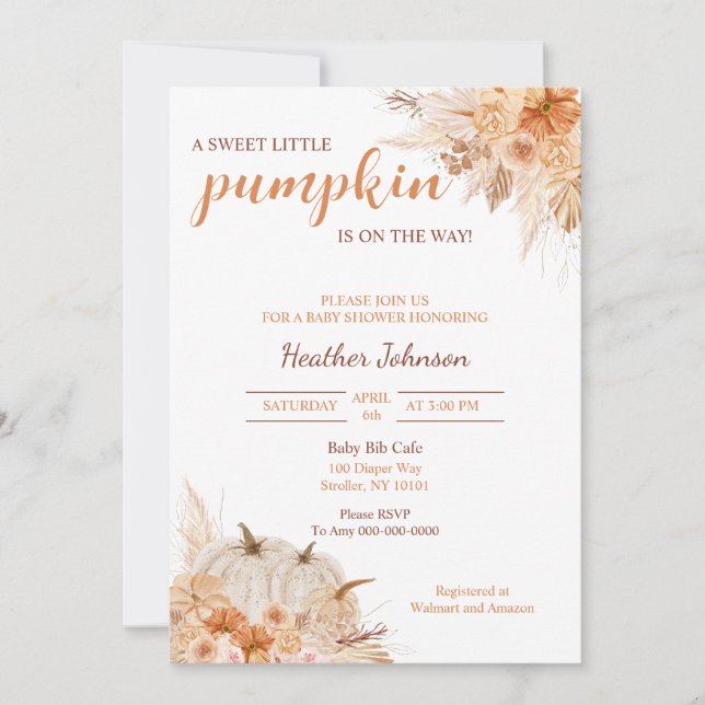 Invitación Sweet Little Pumpkin Autumn Baby Shower (Anverso)