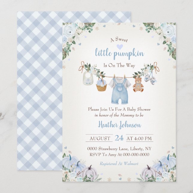 Invitación Sweet Little Pumpkin Autumn Baby Shower (Anverso / Reverso)