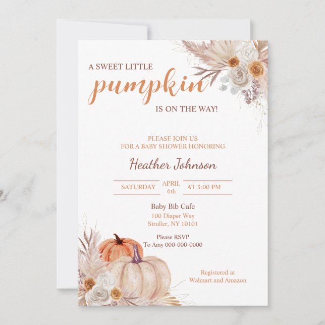 Invitación Sweet Little Pumpkin Autumn Baby Shower (Anverso)
