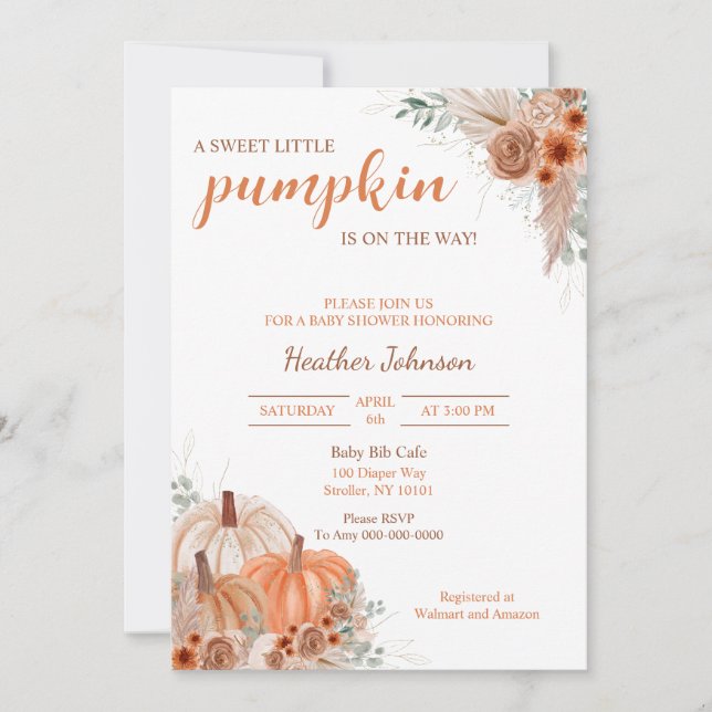 Invitación Sweet Little Pumpkin Autumn Baby Shower (Anverso)