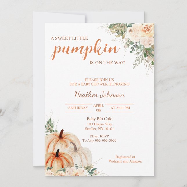 Invitación Sweet Little Pumpkin Autumn Baby Shower (Anverso)