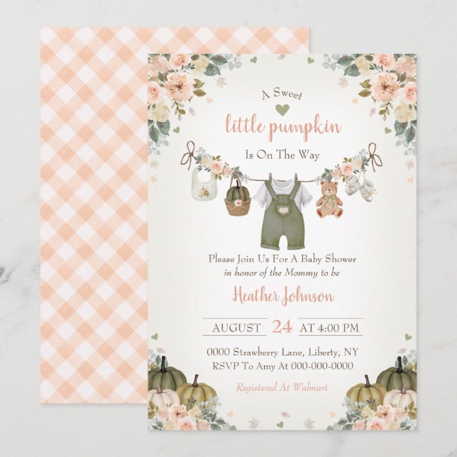 Invitación Sweet Little Pumpkin Autumn Baby Shower Invitation (Anverso / Reverso)