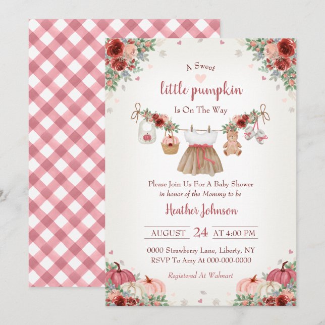 Invitación Sweet Little Pumpkin Autumn Baby Shower Invitation (Anverso / Reverso)