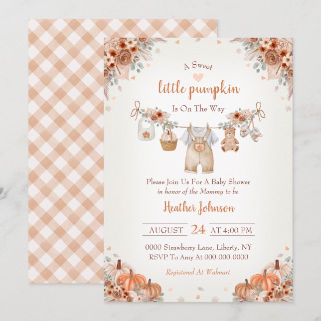 Invitación Sweet Little Pumpkin Autumn Baby Shower Invitation (Anverso / Reverso)