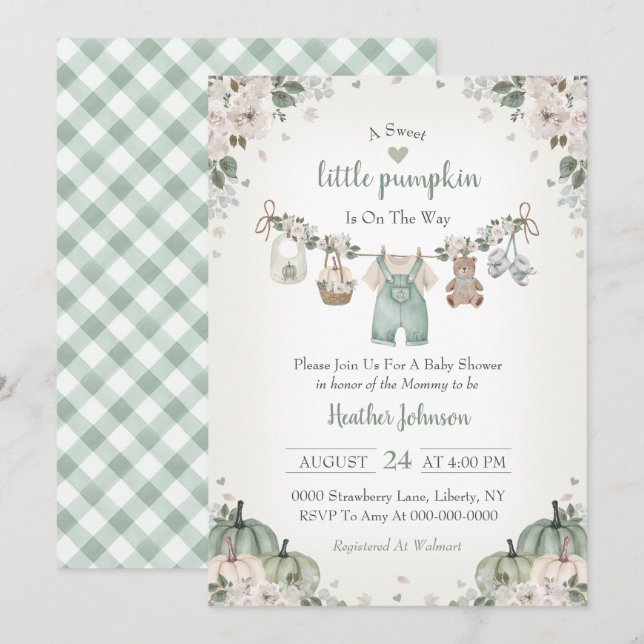 Invitación Sweet Little Pumpkin Autumn Baby Shower Invitation (Anverso / Reverso)