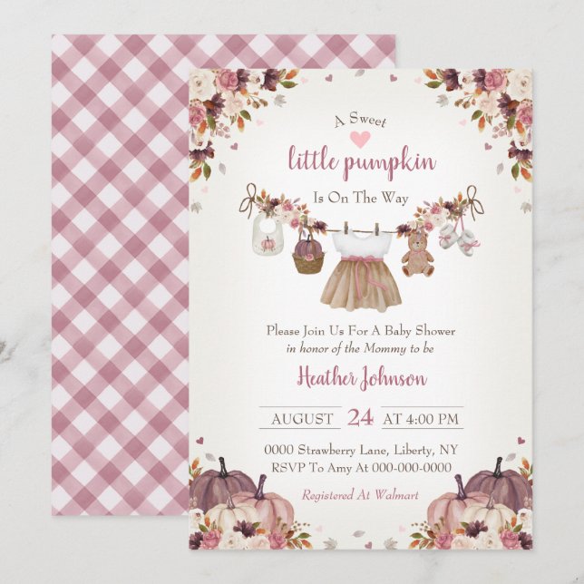 Invitación Sweet Little Pumpkin Autumn Baby Shower Invitation (Anverso / Reverso)