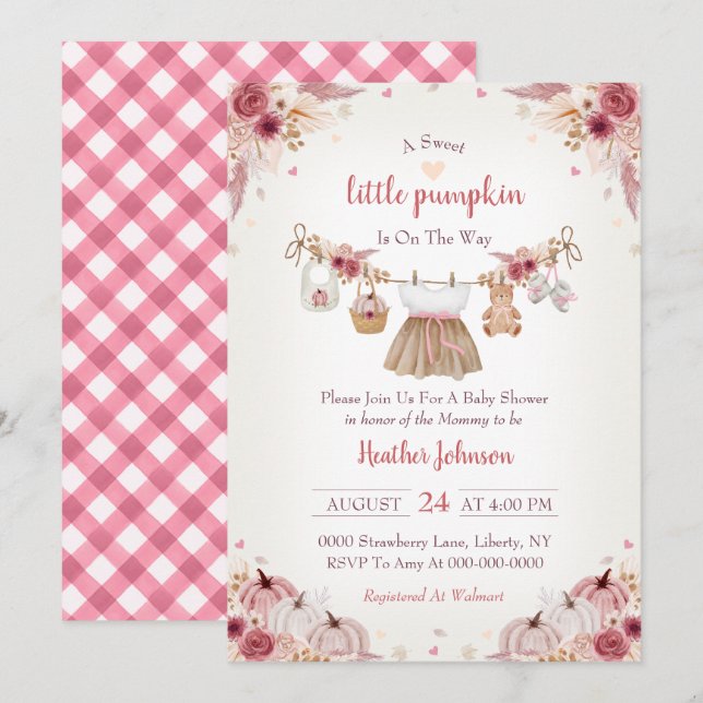 Invitación Sweet Little Pumpkin Autumn Baby Shower Invitation (Anverso / Reverso)