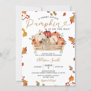 Invitación Sweet Little Pumpkin Autumn deja Baby Shower