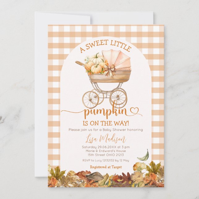 Invitación Sweet Little Pumpkin Baby Carrier Baby Shower (Anverso)