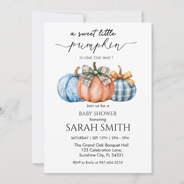 Invitación Sweet Little Pumpkin Baby Shower (Anverso)