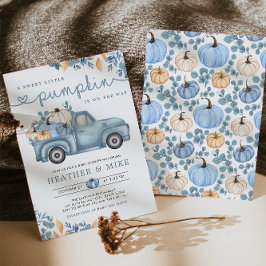 Invitación Sweet Little Pumpkin Blue Autumn Baby Shower