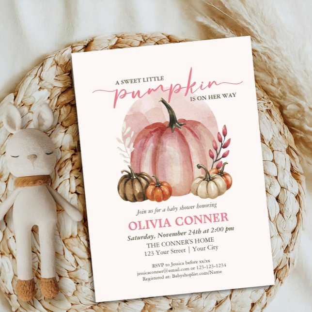 Invitación Sweet Little Pumpkin Fall Autumt Pink Baby Shower (Subido por el creador)