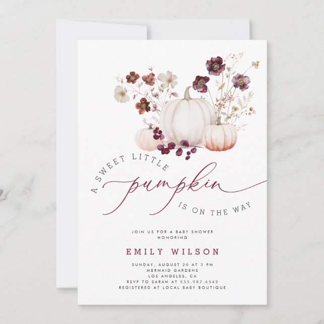 Invitación Sweet Little Pumpkin Fall Wildflower Baby Shower (Anverso)
